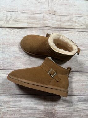 NWT Pawz BearPaw Women's Chestnut Suede Amy Boot Ankle Booties with Fur Lining